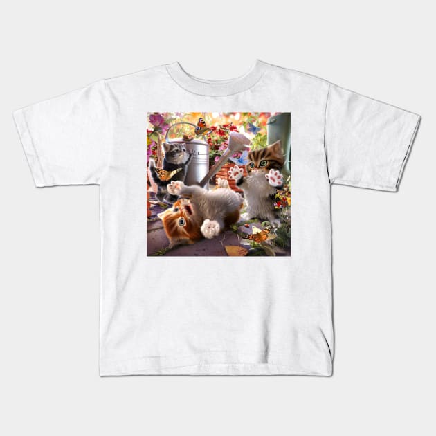 Kitten Playtime Kids T-Shirt by David Penfound Artworks